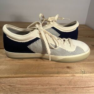 Rothy's Shoes Womens Size 9 Bright White Navy Blue Lace Up Casual Sneakers